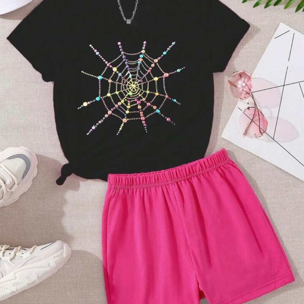 Girls 2pc short set Spider Web print - New